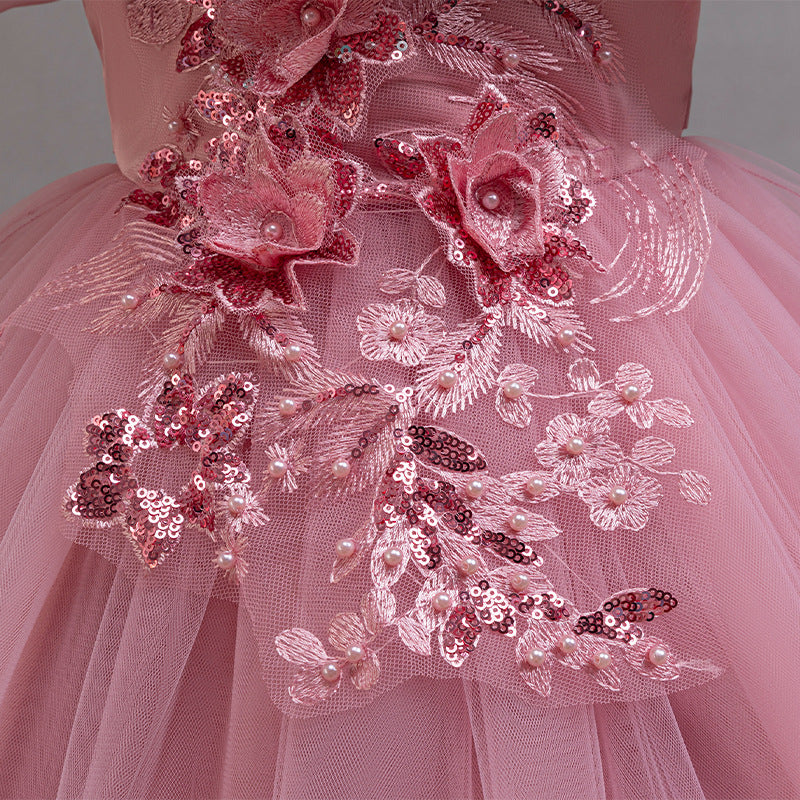 children's one-shoulder tulle princess dress - perfect for weddings, banquets, piano recitals, and parties