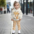 Kids' hoodie set, cross-border hot-selling cartoon animal print girls' fashion hooded sweatshirt and sweatpants set