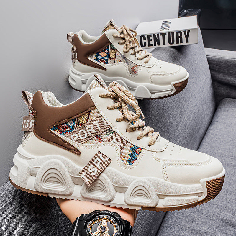 2025 spring new high-top breathable versatile casual men's shoes youth running thick-soled non-slip athletic dad shoes