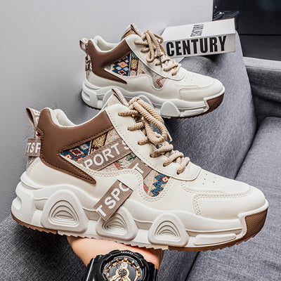 2025 spring new high-top breathable versatile casual men's shoes youth running thick-soled non-slip athletic dad shoes