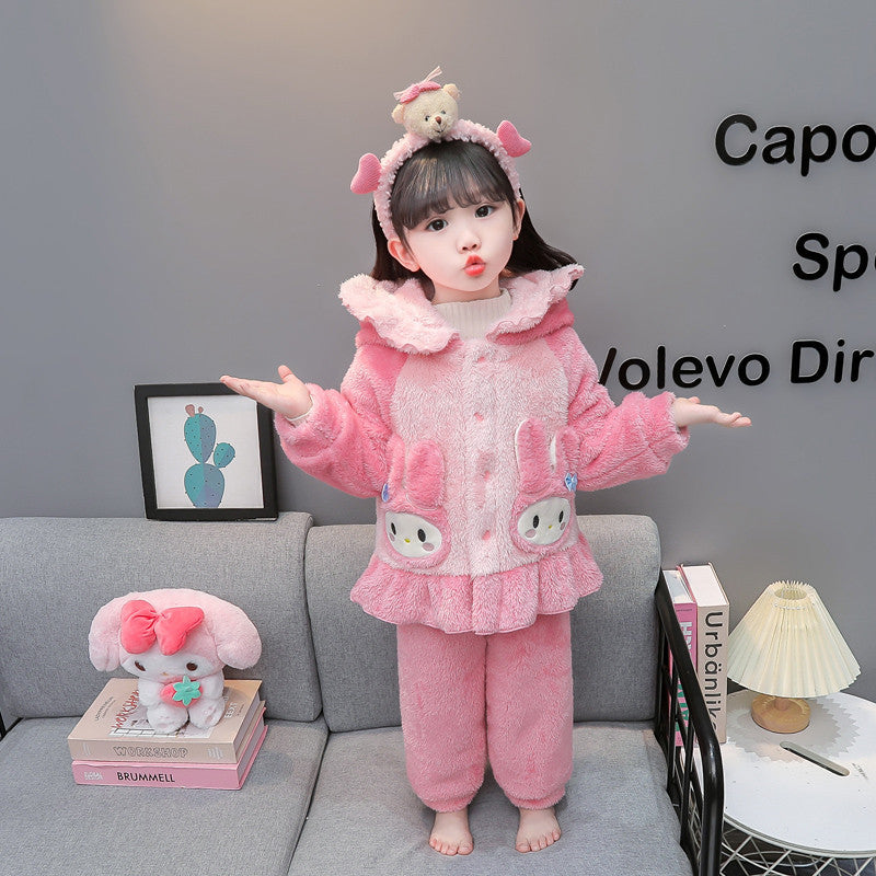 "sweet girl style" girls' pajamas - autumn/winter chic, kids' winter warm casual flannel loungewear