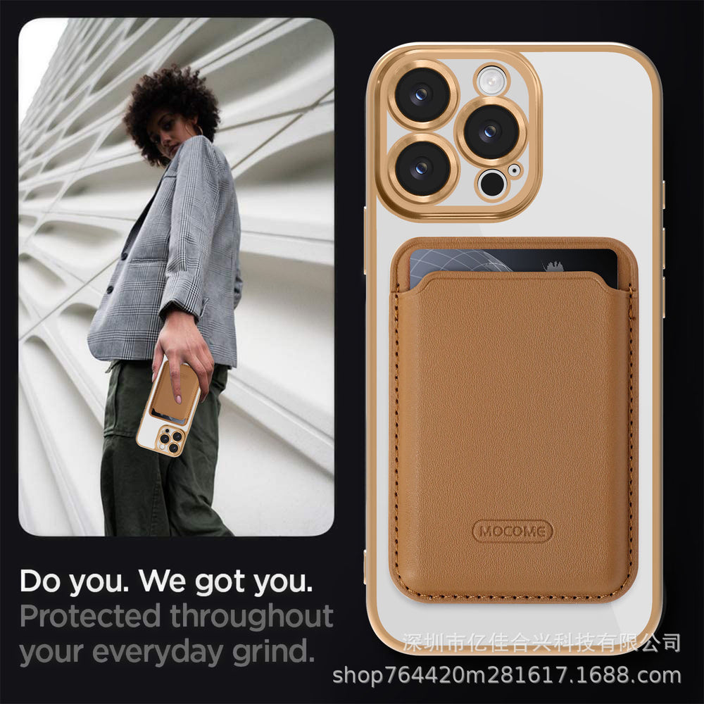 Golden shield cd pattern magnetic case + card holder compatible with iphone 16 phone case apple 15 pro max anti-drop protective cover - cross-border