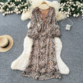 European and american style printed bubble sleeve dress - women's autumn slimming, figure-flattering, mature, chic, and exquisite long dress