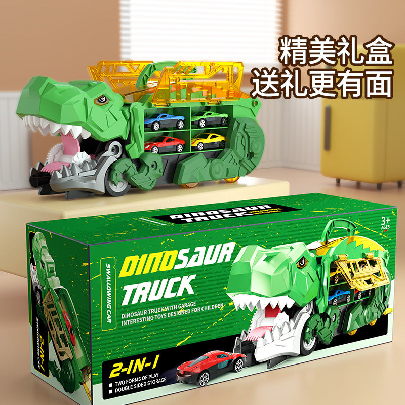 Kids' dinosaur toy car - tyrannosaurus rex transforming track set - educational storage gliding car - alloy diecast vehicle