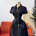 European and american cross-border women's fashion:  summer new arrival - elegant and chic notch lapel slim-fit little black dress, midi length