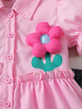 cross-border girl stereo flower shirt skirt + imitation denim mid-pants suit two-piece set