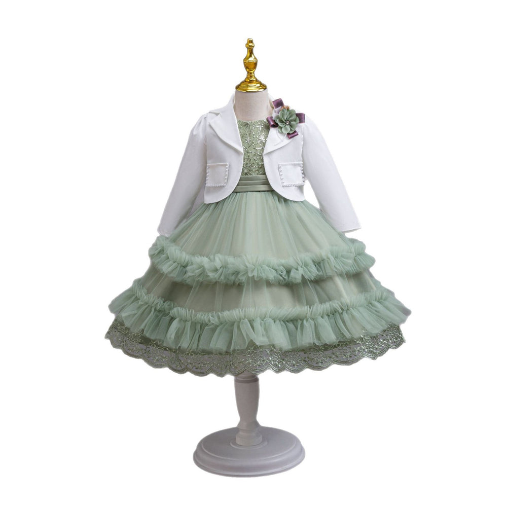 Ready-to-ship wholesale children's three-piece dress set, kids' formal gown, tulle princess dress, girls' dress, baby dress