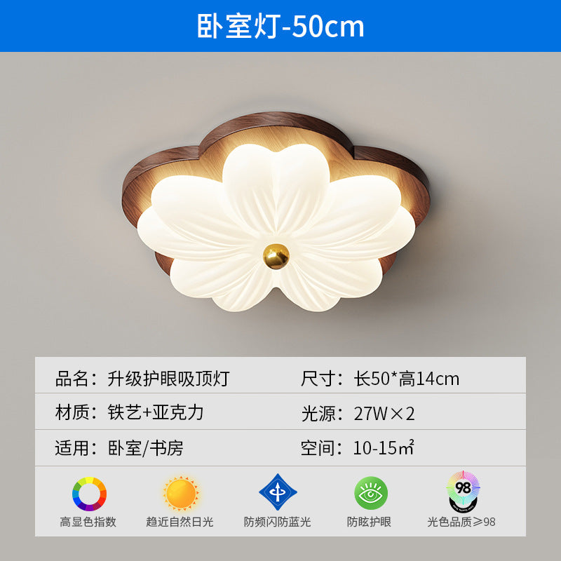 Log cream wind bedroom ceiling light simple modern new walnut pattern creative master bedroom eye protection room lighting