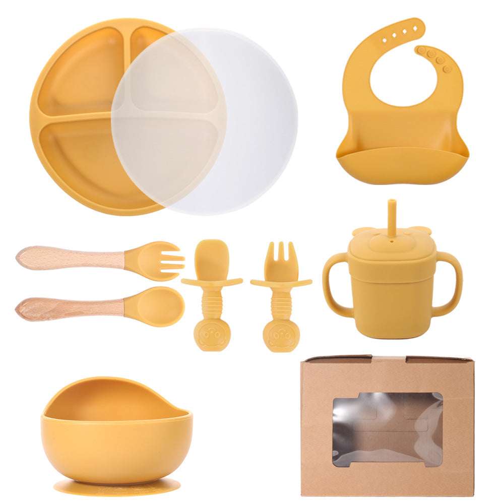 Children's silicone straw cup Baby bear baby drinking milk drinking cup Double handle anti-drop silicone feeding tableware