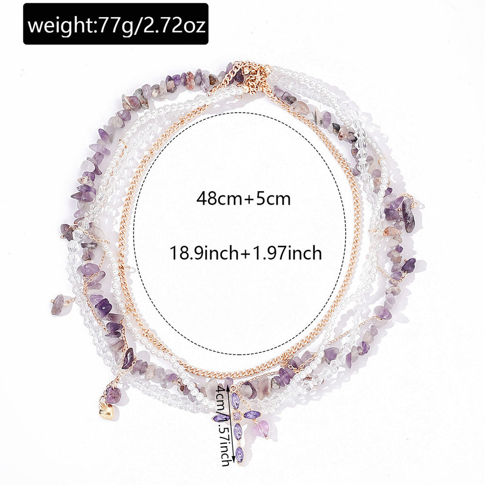 European and american cross tassel beaded necklace - women's mystical, niche, high-end purple crushed stone wrap choker