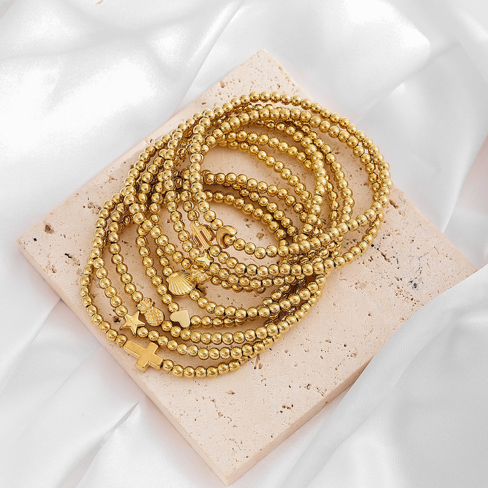 Beaded cross bracelet wholesale - european & american cross-border fashion, minimalist jewelry, personalized flower & gold bean bracelet for women