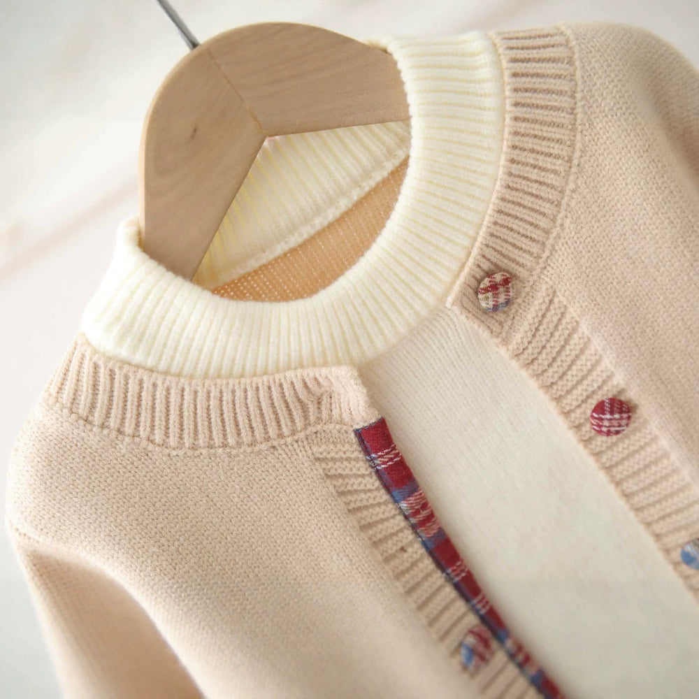 Girls' sweater set - new autumn/winter  collection: round neck, color block, faux two-piece knit cardigan jk outfit