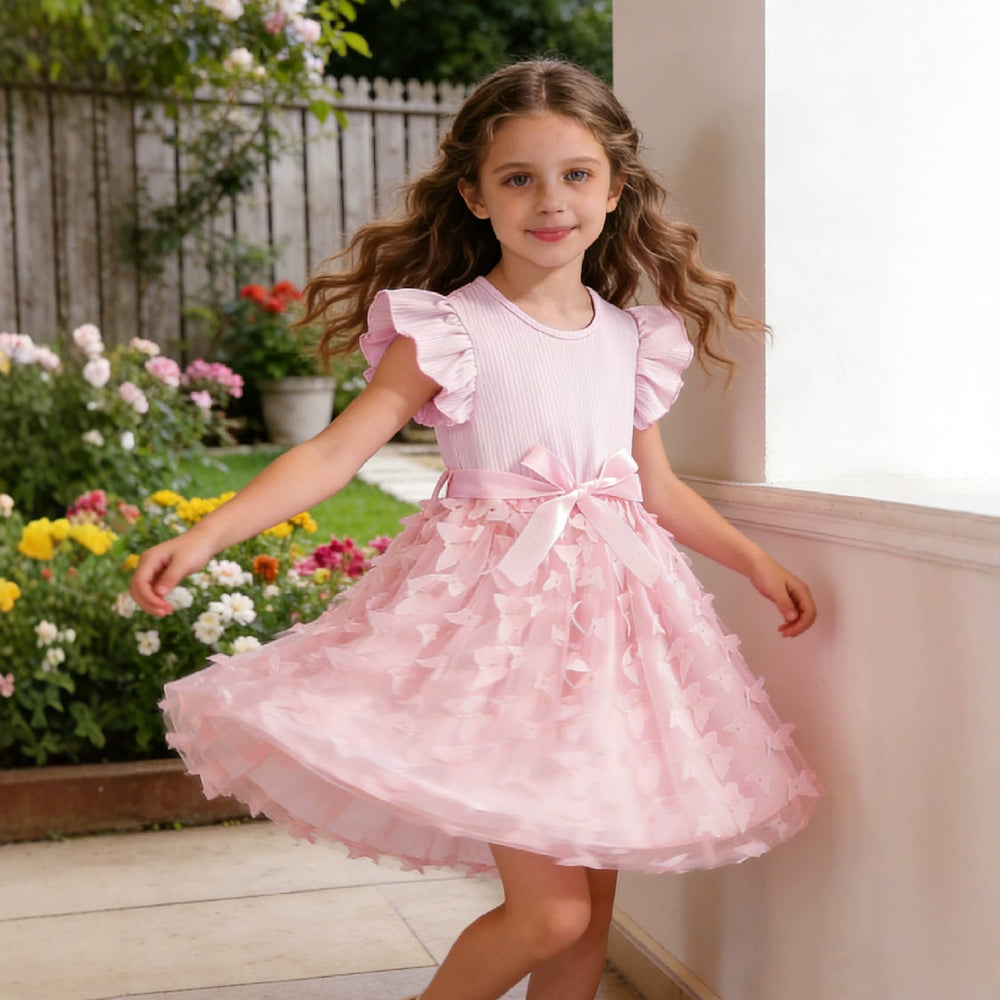 summer korean style girls' short-sleeve lace floral dress - trendy korean kids' formal dress