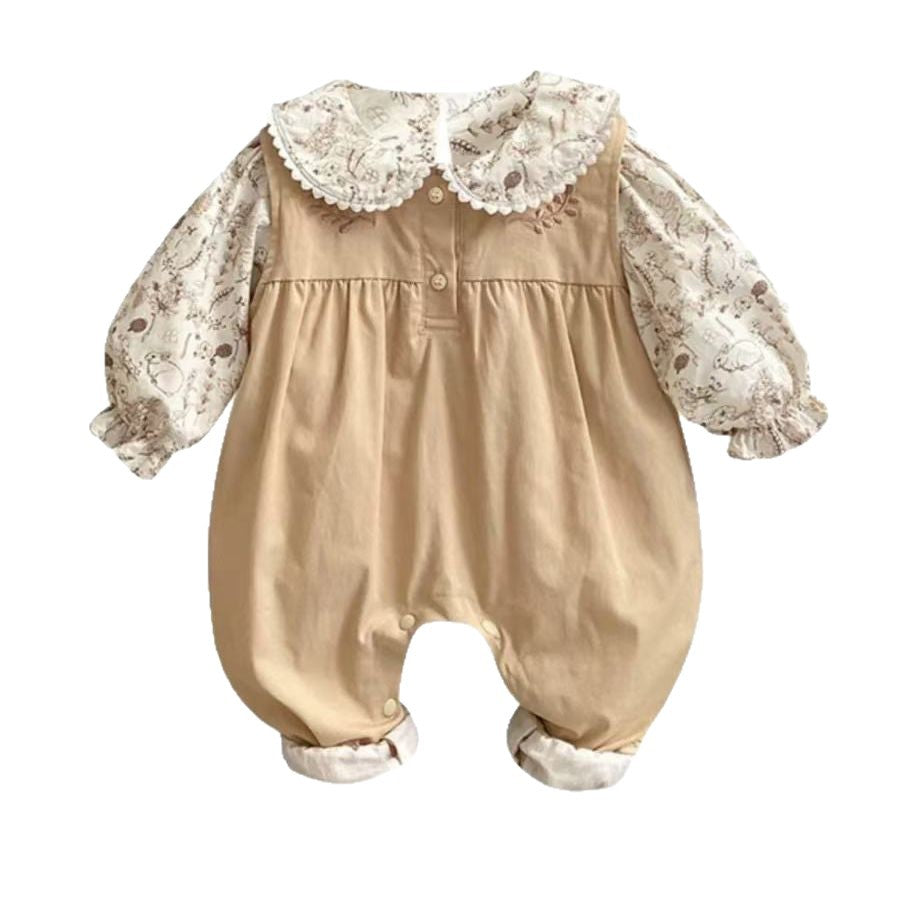 Spring and autumn overalls two-piece set baby romper sweet princess girl outfit cute girl autumn clothes