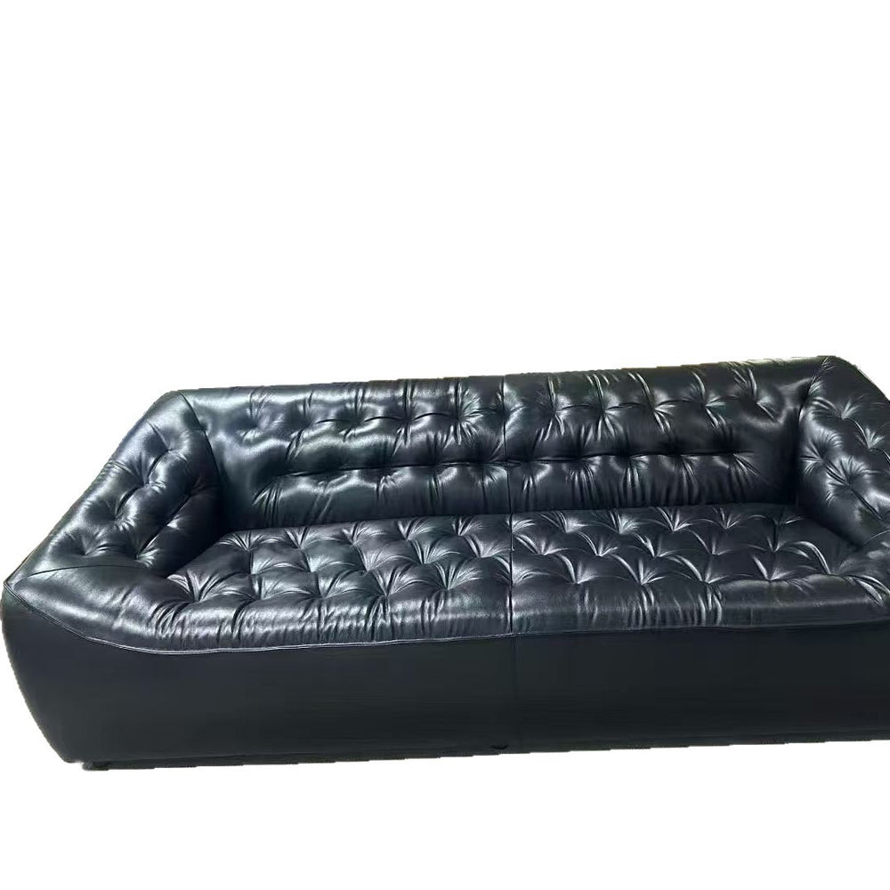Bean bag sofa retro oil wax leather medieval style designer living room straight row three-person slotaccessible luxury first-layer cowhide sofa