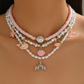 European and american cross-border beach style polymer clay faux pearl layered necklace - irregular design seashell starfish jewelry necklace for women