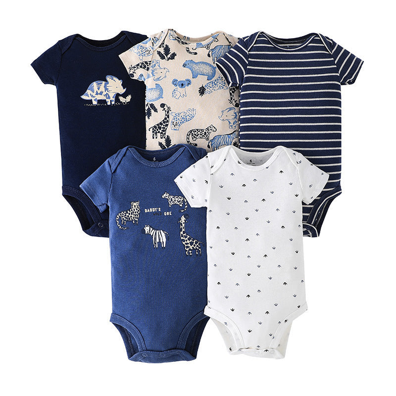 Dropshipping summer infant & toddler short-sleeve mixed color romper, triangle short-sleeve bodysuit, 5-piece set
