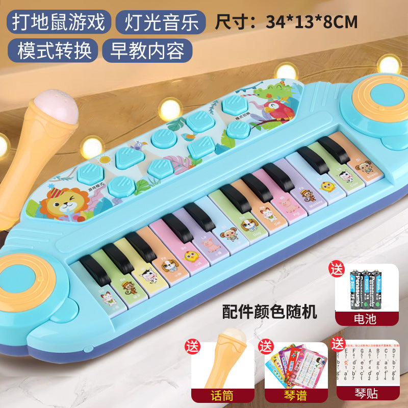 Children's electronic keyboard piano with microphone - ages 1-3-6 - musical light-up gopher toy - beginner's starter kit for babies