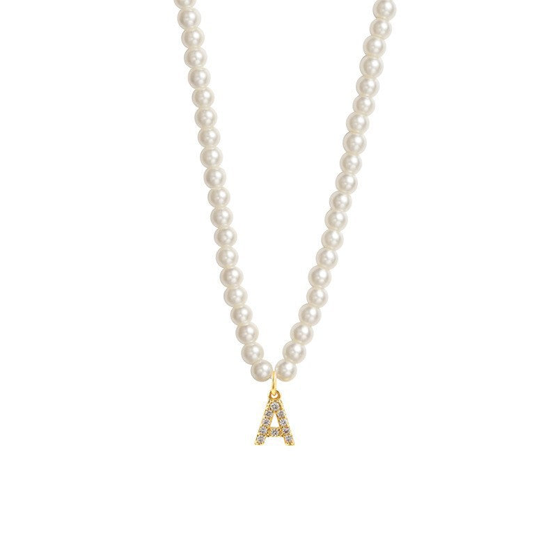 new arrival imitation pearl necklace niche style design 26 english letter pendant necklace classy sense collarbone chain necklace