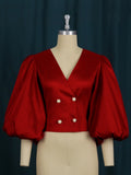 Am211114v neck lantern sleeve button cardigan silmshort party women's shirt tops