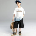 Boys' short-sleeve and shorts set: trendy crew neck t-shirt for boys, summer , versatile base layer, athletic top