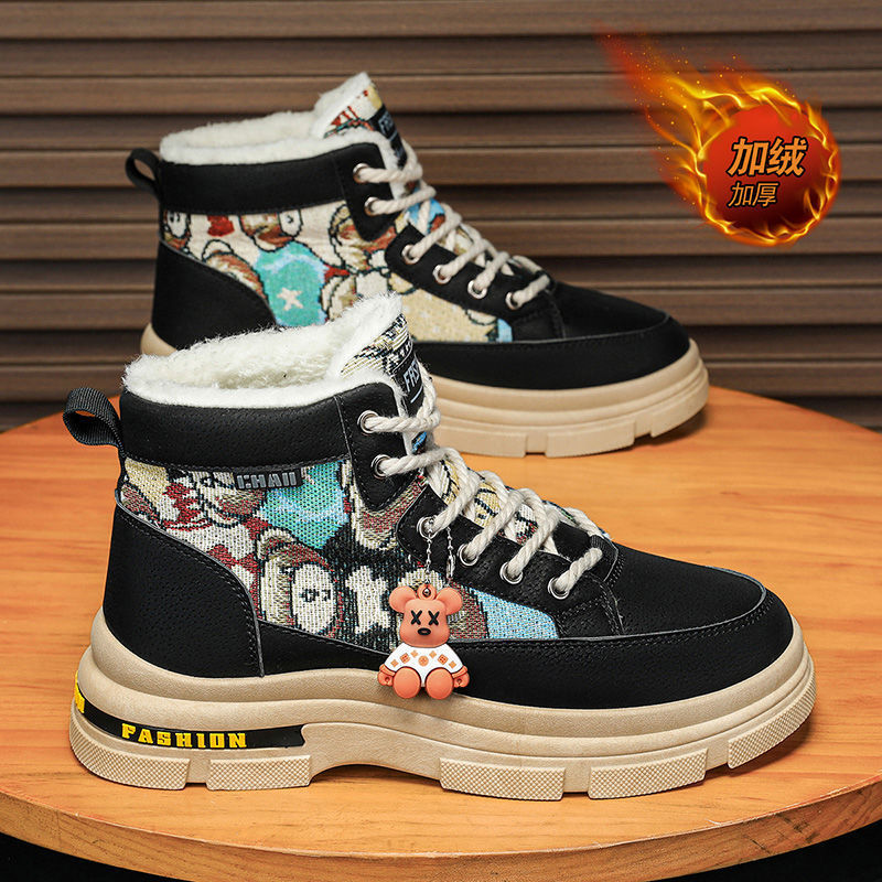 Boots men's high top 2025new arrivalwinter men's shoes fleece-linedthickenedheattech snow cotton shoes men's workwear boots men's
