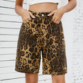 European and american cross-border  summer new arrivals:  &  washed casual retro leopard print slim-fit denim shorts