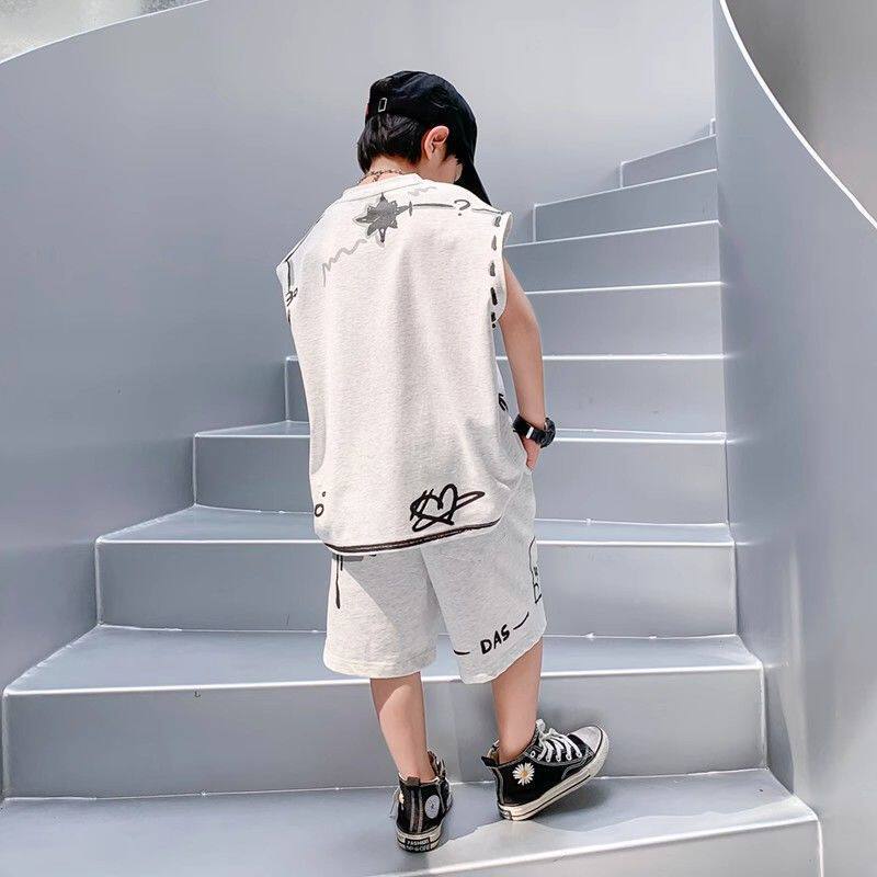 Children's  children's clothing boys summer vest new kids handsome sleeveless suit boys two-piece set classy