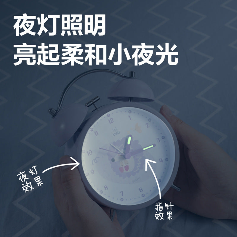 Deli 8836 Pointer Bell Alarm Clock Student Silent Luminous Lighting Tapping Alarm Clock Moe Moe Appearance Alarm Clock