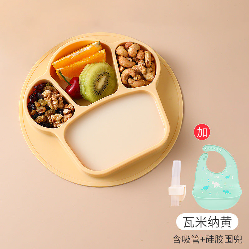 All-in-one baby feeding set: silicone suction bowl with divided plates for toddlers - perfect for weaning and mealtime training