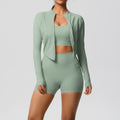 High-waisted brushed fleece tight pocket yoga set - cloud-soft quick-dry activewear three-piece outfit for outdoor leisure, running, and fitness