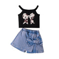 Children's clothingexport cross-border summer sweet cool girl bow printing suspender + pants skirt set