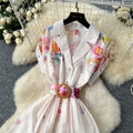 2025 spring new arrival: royal court style retro stand collar dress - european & american socialite design, cinched waist, single-breasted button, printed maxi dress