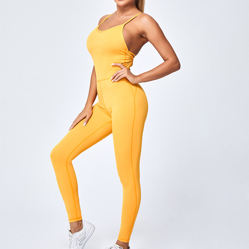 Influencer-style criss-cross strap bodysuit yoga outfit - sexy, quick-dry, full body workout suit for women - butt-lifting aerial yoga apparel