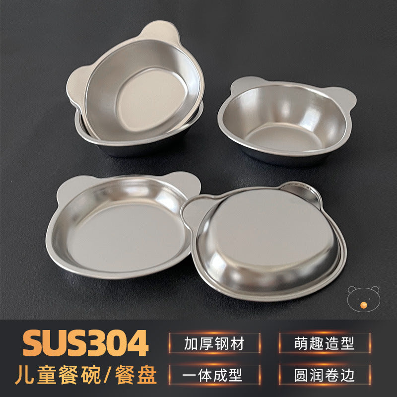 304 stainless steel panda plate - cartoon kids' snack plate, drop-proof, multi-compartment, double-handled pasta dish for home use