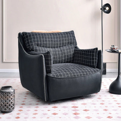 Modern minimalist single lazy sofa chair - living room, balcony, small apartment casual chair - plaid designer swivel chair