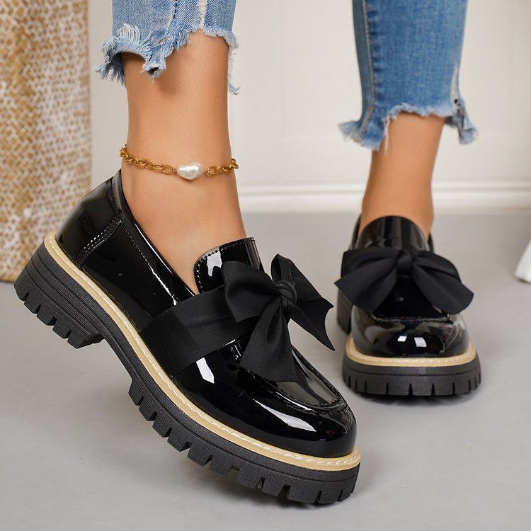spring new bowknot british style leather shoes women's plus size cross-border export thick-soled loafers wholesale