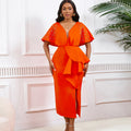 D516  summer sexy v-neck ruffle slit beaded evening gown - elegant socialite style banquet dress