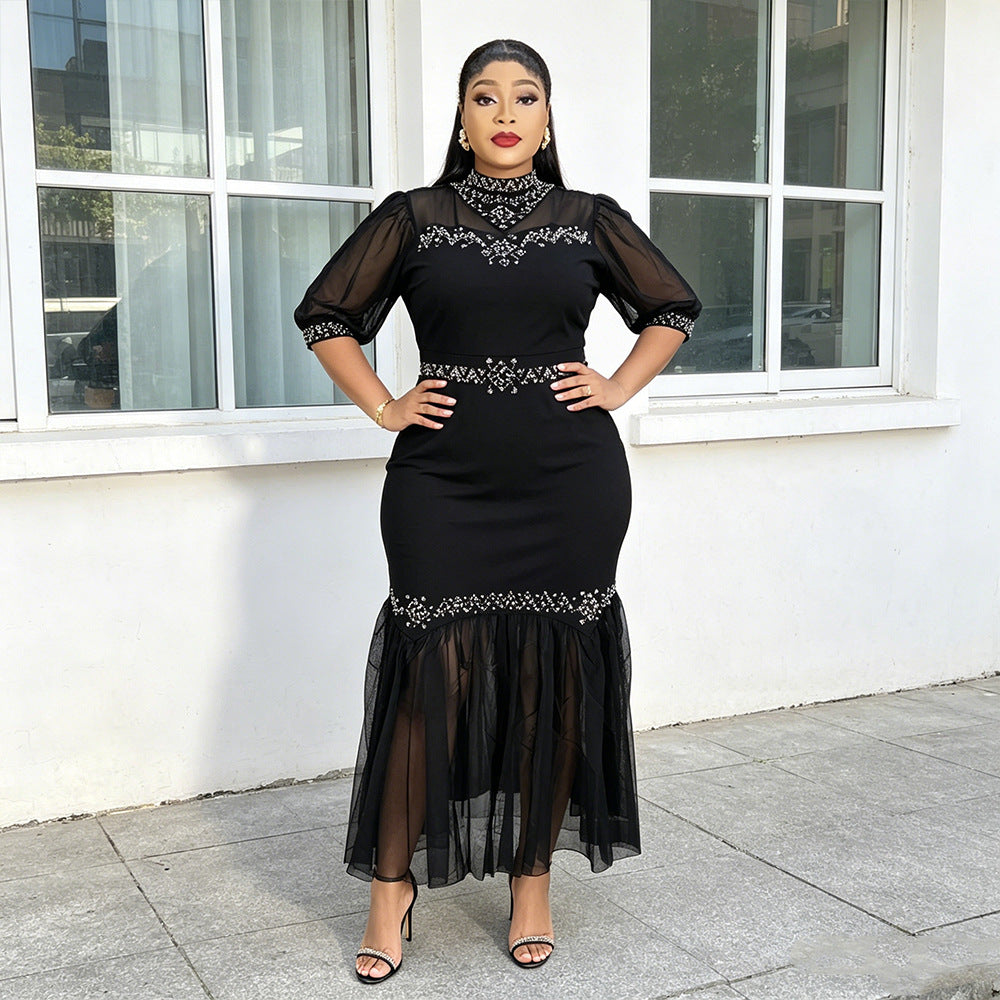 spring/summer new arrival:  cross-border chiffon patchwork dress - plus size african women's long dress