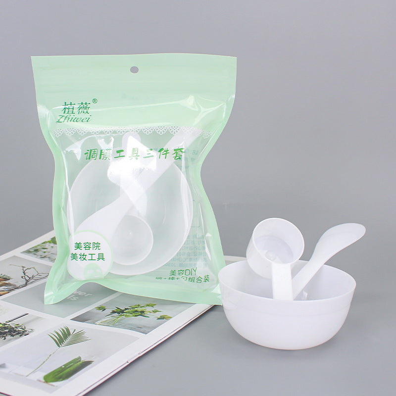 Zhiwei beauty salon spa tools mask bowl three-piece set plastic bowl mixing stick 10g flats measuring spoon
