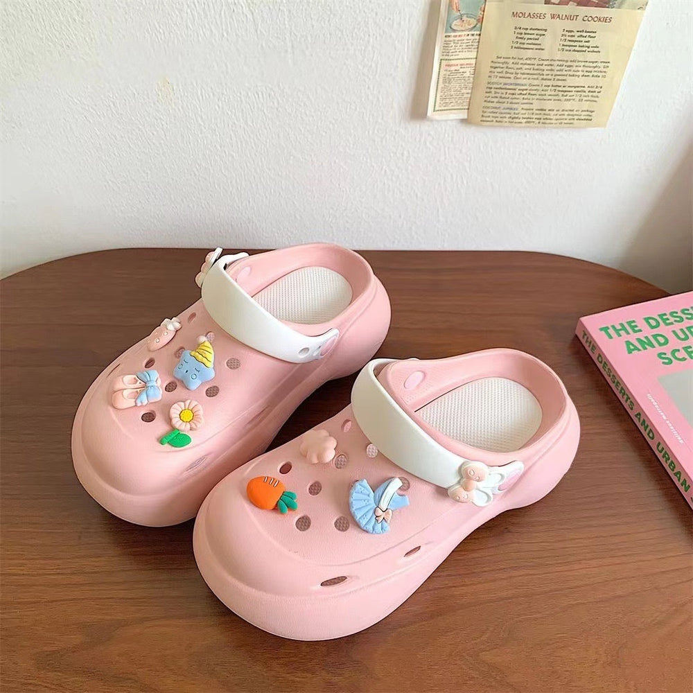 2024diy cartoon color matching clogs women's summer thick sole stepping on shit feeling outweareasiest for matchcasual toe-cap half drag sandals
