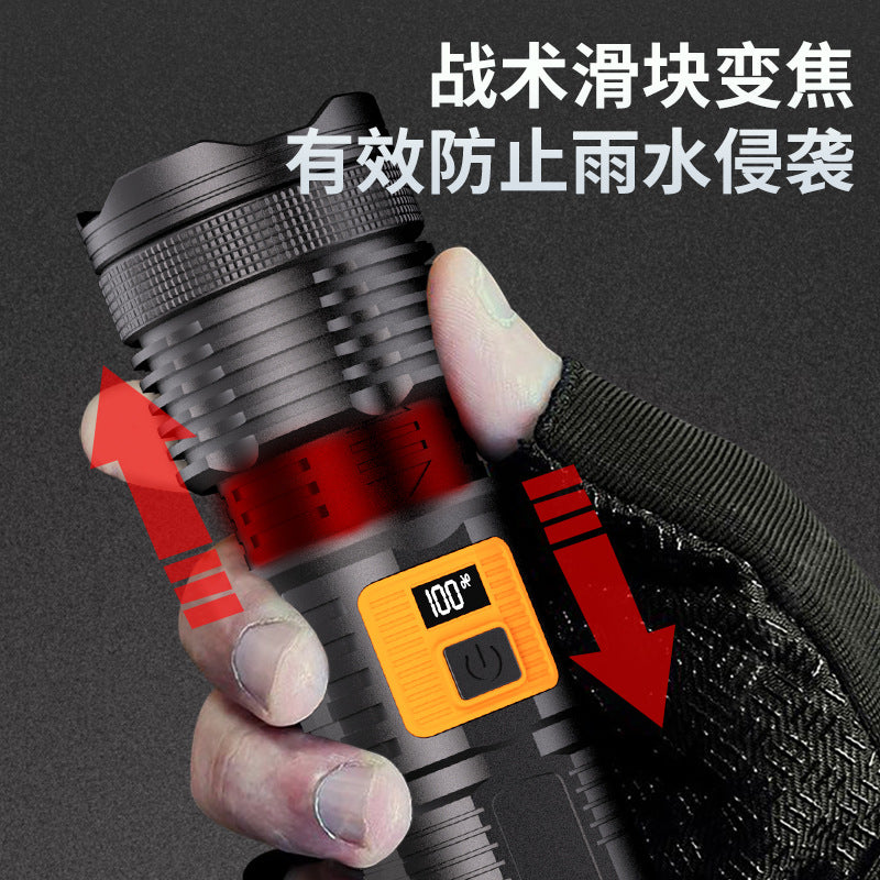 Cross-border outdoor strong light flashlight charging super bright long battery life large capacity lithium battery digital display zoom white laser flashlight