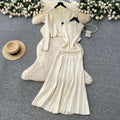Classy tweed style outfit women's autumn fashion beading round neck sleeveless knittingdresslong sleevecardiganoutwear