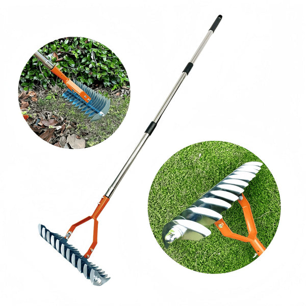 Garden Tools Lawn Rake Grass Rake, Removable Metal Garden Rake Household Rake Stainless Steel Tube, Gardening Tools