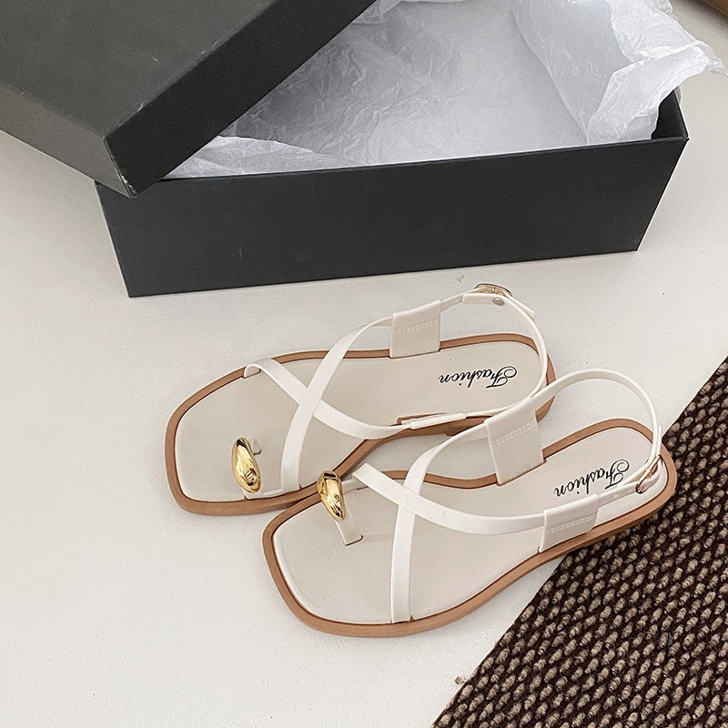 Children's cross-border toe sandals women's summer outwear popularinsflats roman sandals one-piece clip-toe women's shoes