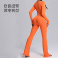 european and american new long-sleeve bodysuit yoga outfit - high-stretch, breathable dance & fitness activewear - women's flare leg bodysuit