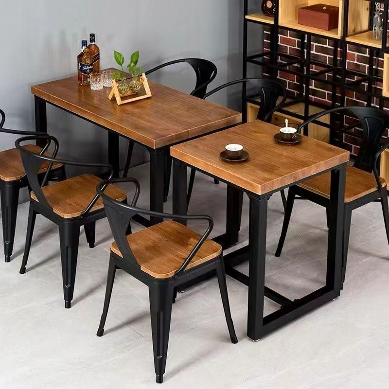 American solid wood restaurant bbq dining table and chairs, retro milk tea shop table, cafe industrial style music bar dining chairs