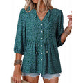 summer bohemian floral short sleeve button-down v-neck ruffle trim babydoll casual loose shirt