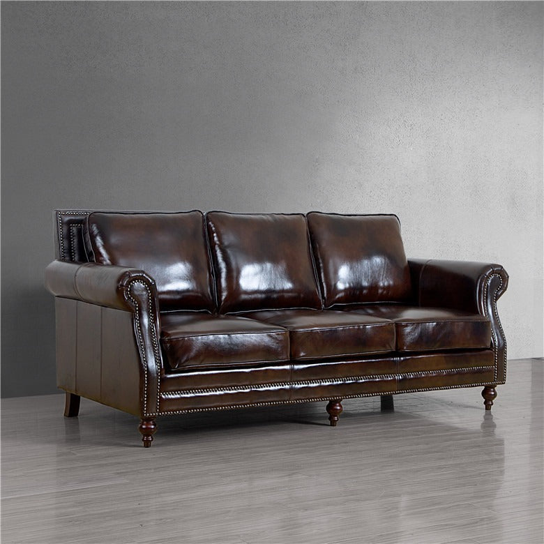 American country solid wood living room sofa retro single double three villa model room small apartment leather sofa
