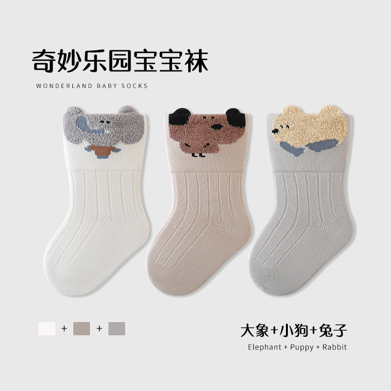 Babylon newborn kids socks combed cotton breathable boneless baby socks cartoon animal pure color newborn socks